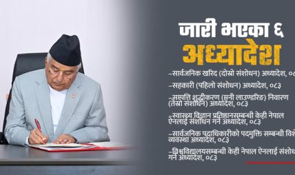राष्ट्रपतिबाट ६ अध्यादेश प्रमाणीकरण, बाँकी दुईमा छलफल जारी
