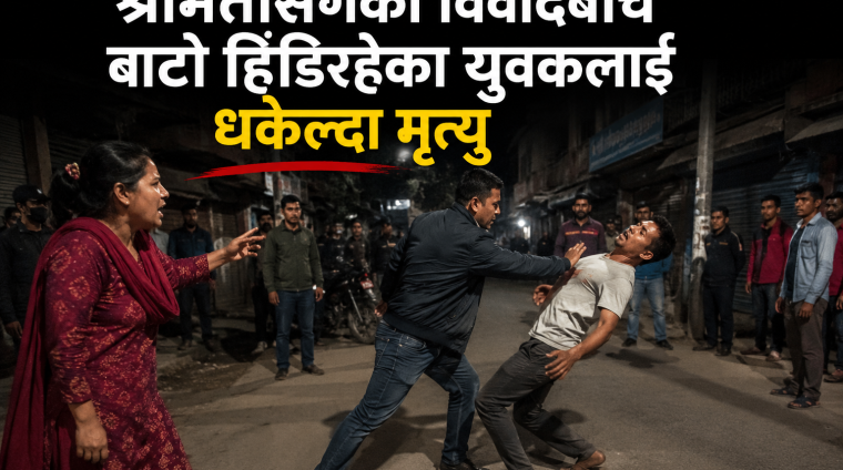 श्रीमतीसँगको विवादबीच बाटो हिँडिरहेका युवकलाई धकेल्दा मृत्यु