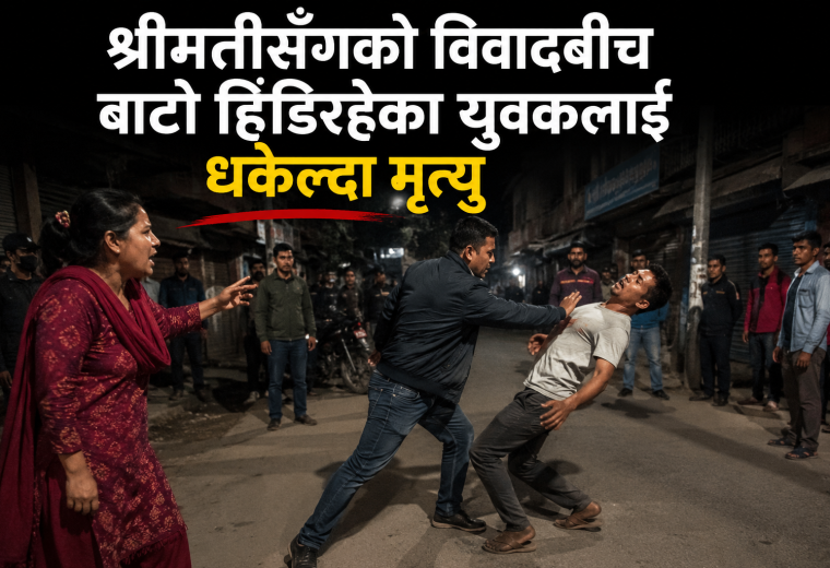 श्रीमतीसँगको विवादबीच बाटो हिँडिरहेका युवकलाई धकेल्दा मृत्यु